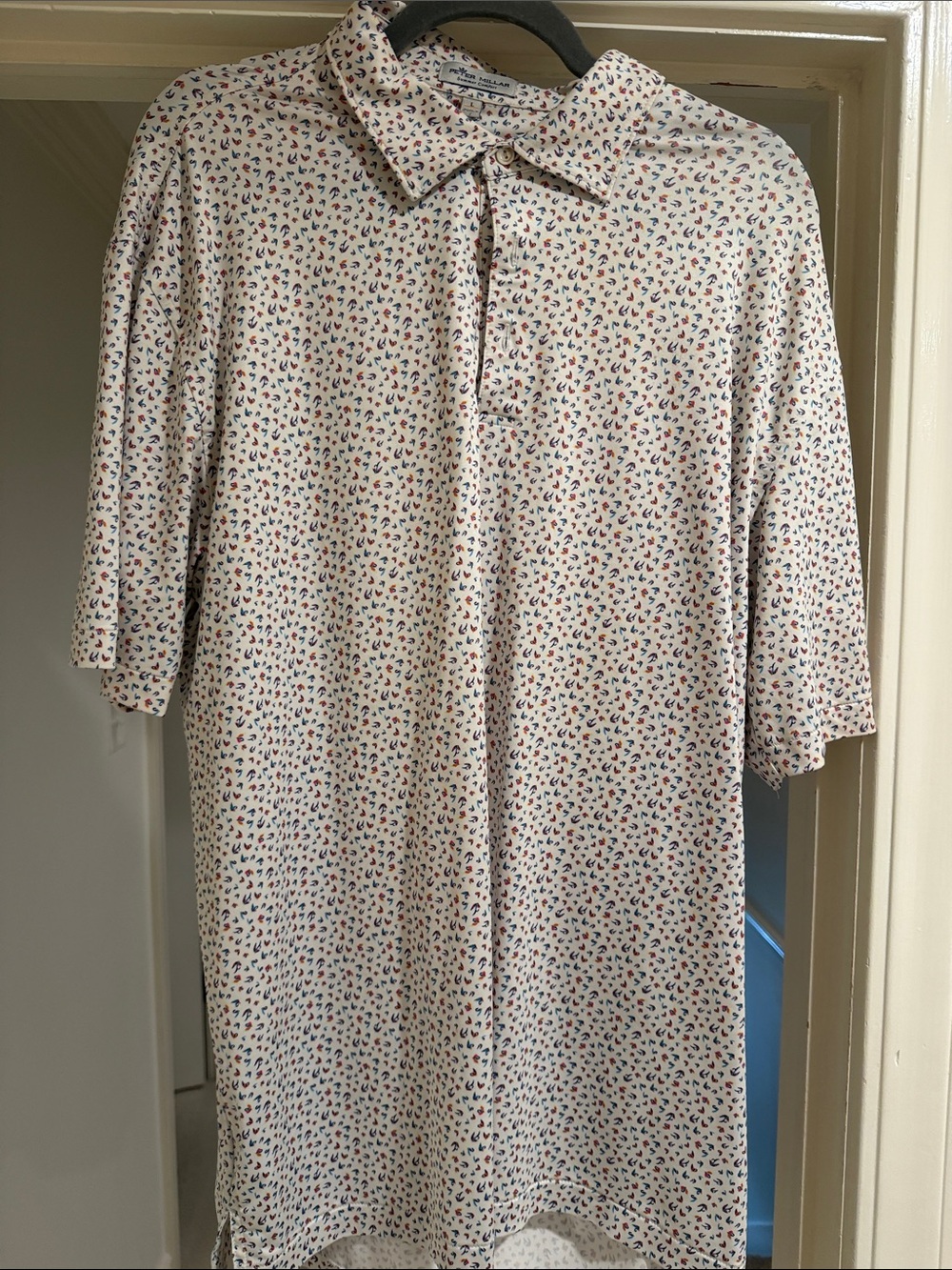 Peter Millar fly fishing Cream Polo with Multicolor Microdots